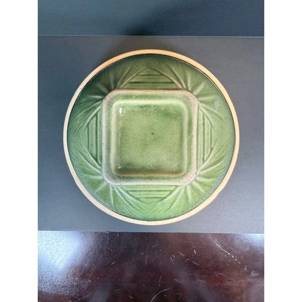 Vintage Green Glazed McCoy Sunburst Stoneware Mixing Bowl Farmhouse Cottagecore